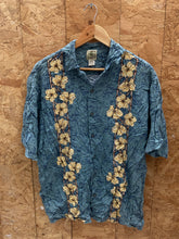 Vintage 90s blue beige viscose garland print Hawaiian shirt size M by Morro Bay